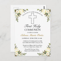 Elegant Ivory Floral First Holy Communion Postcard