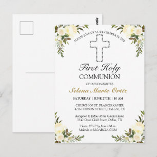Elegant Ivory Floral First Holy Communion Postcard Postkarte