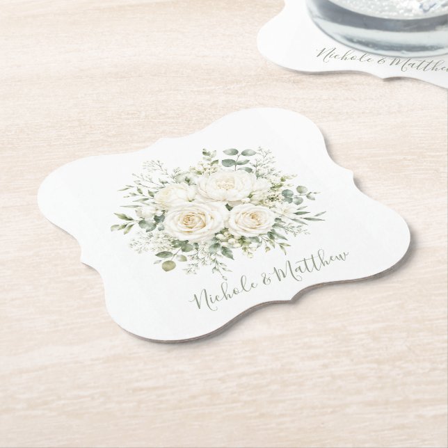 Elegant Ivory Floral Wedding Untersetzer (angewinkelt)