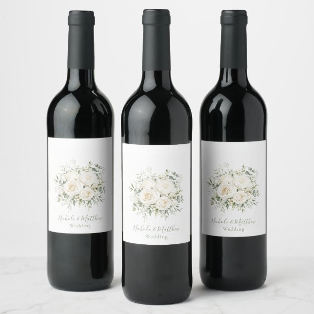 Elegant Ivory Floral Wedding Weinetikett (Flaschen)