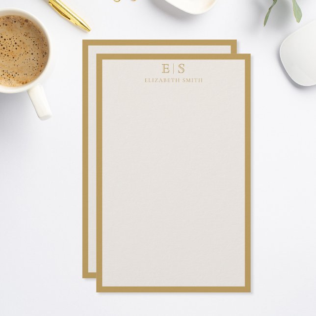 Elegant Ivory Gold Border Monogram Briefpapier (Von Creator hochgeladen)