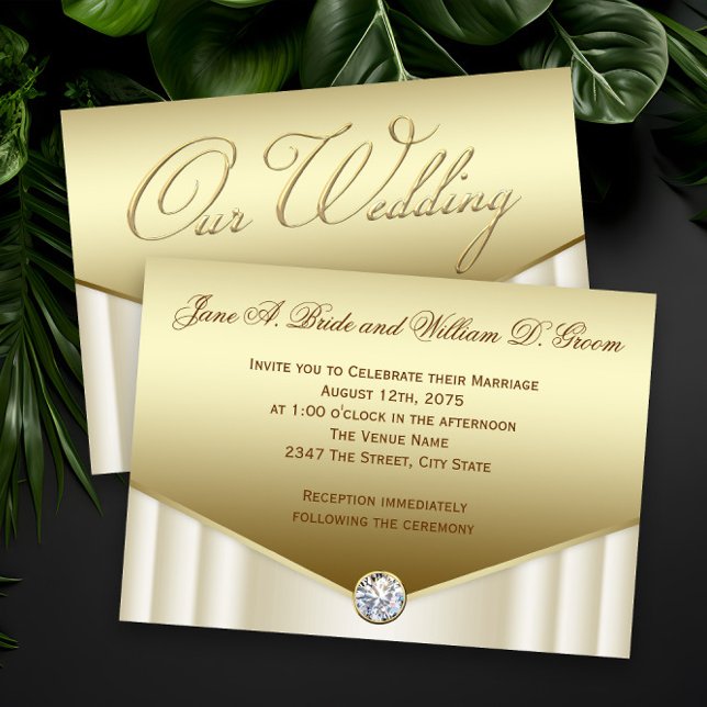 Elegant Ivory Gold Diamond Swirl Wedding Einladung (Elegant gold diamond wedding invitations.)