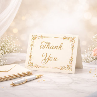 Elegant Ivory Gold Filigree Script Thank You Dankeskarte