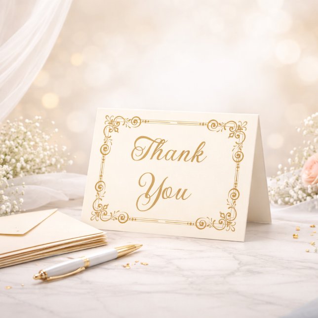 Elegant Ivory Gold Filigree Script Thank You Dankeskarte (Von Creator hochgeladen)