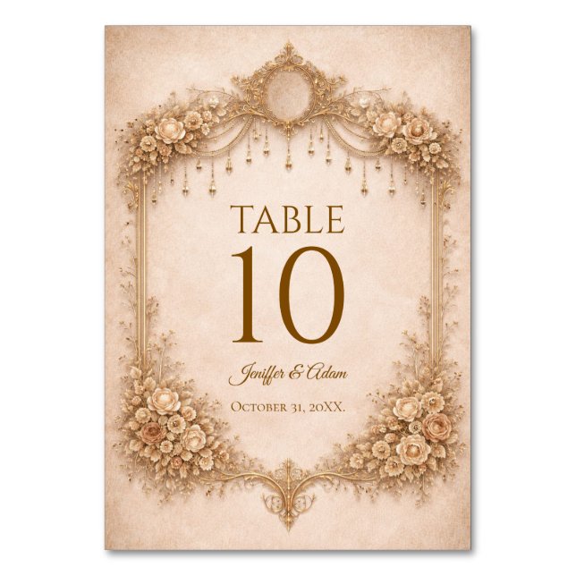 Elegant Ivory Gothic Wedding Table number Tischnummer (Vorderseite)