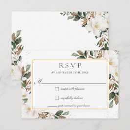 Elegant Ivory Magnolia Blumengrün Hochzeit RSVP Karte