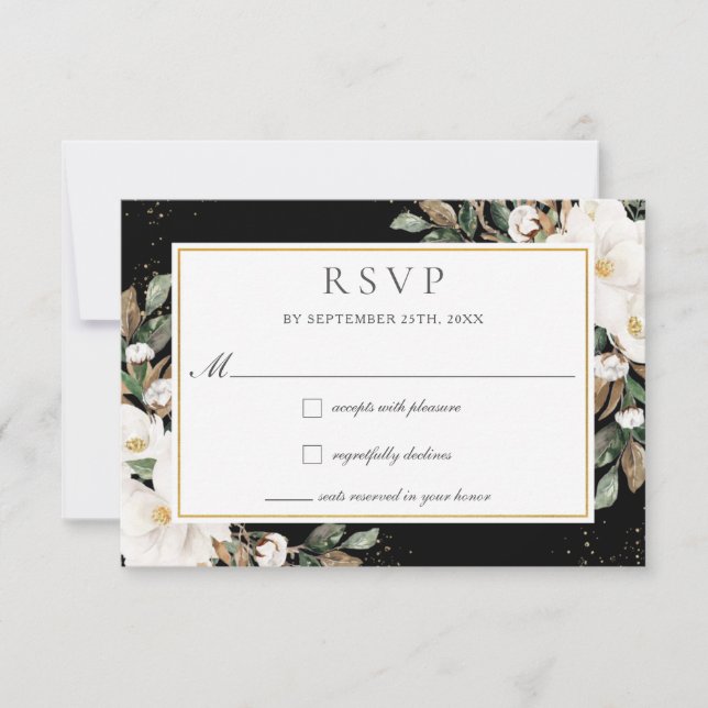 Elegant Ivory Magnolia Cotton Floral Wedding RSVP Karte (Vorderseite)