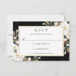 Elegant Ivory Magnolia Cotton Floral Wedding RSVP Karte