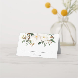 Elegant Ivory Magnolia Greenery Wedding Guest Name Platzkarte