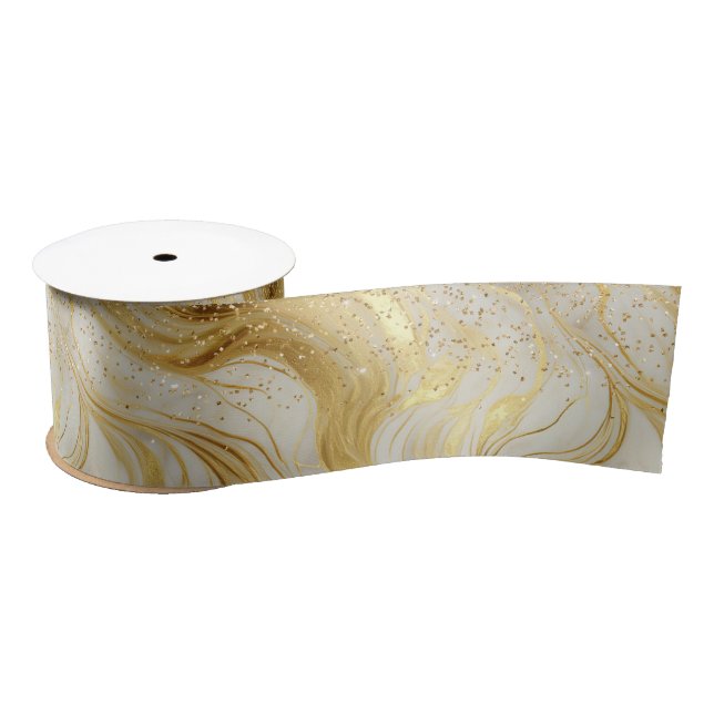 Elegant Ivory Marble and Gold Glitter Satinband (Spule)