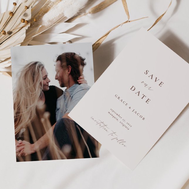 Elegant Ivory Minimalistisch Script Foto Save The Date (Von Creator hochgeladen)