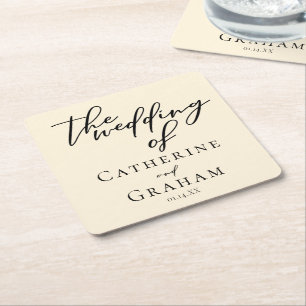 Elegant Ivory Minimalistisch Wedding Personalisier Rechteckiger Pappuntersetzer