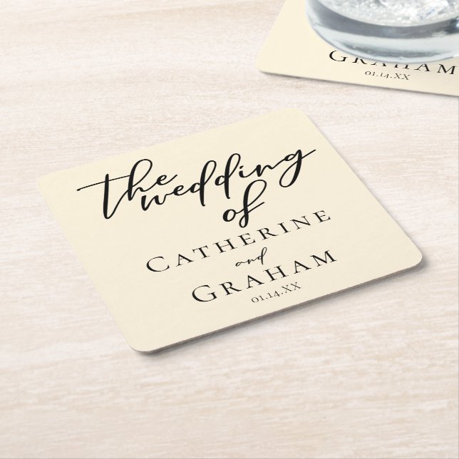 Elegant Ivory Minimalistisch Wedding Personalisier Rechteckiger Pappuntersetzer (angewinkelt)
