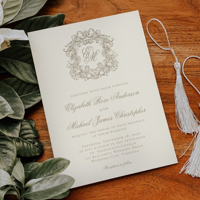 Elegant Ivory Monogram Crest Wedding Einladung (Von Creator hochgeladen)