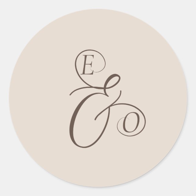 Elegant Ivory Monogram Muted brown Wedding Runder Aufkleber (Vorderseite)