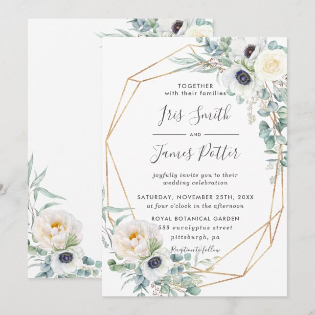 Elegant Ivory Rose Bloral Eukalyptus Wedding Einladung (Vorne/Hinten)