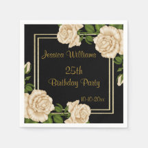 Elegant Ivory Rose & Gold Glitzer 25. Geburtstag