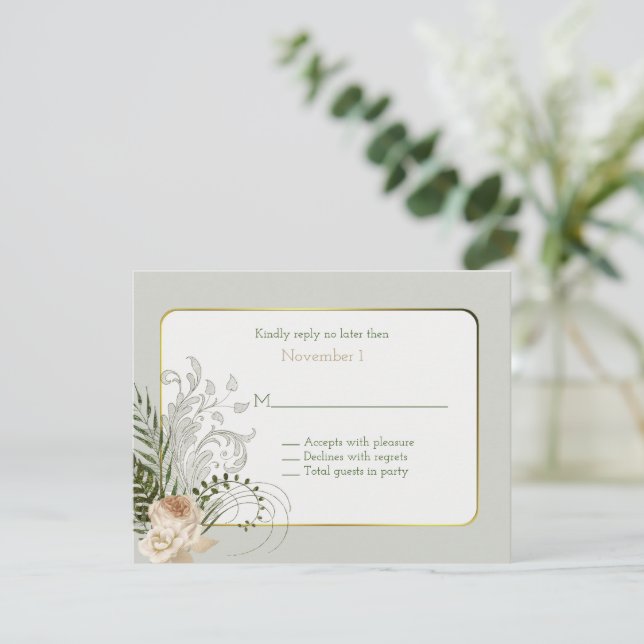 Elegant Ivory Rose Hochzeit RSVP Einladung (Stehend Vorderseite)
