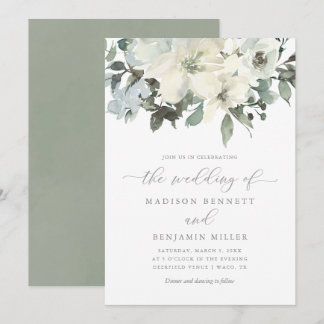 Elegant Ivory Sage Blumengrün Hochzeit Einladung