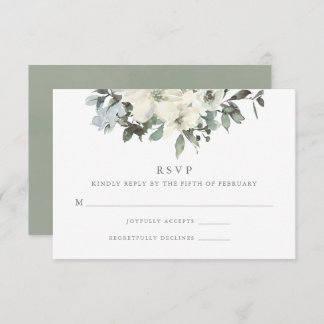Elegant Ivory Sage Blumengrün Hochzeit RSVP Karte