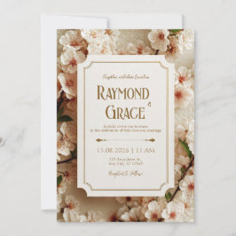 Elegant Ivory Sakura Floral Gilded Ticket Wedding Einladung