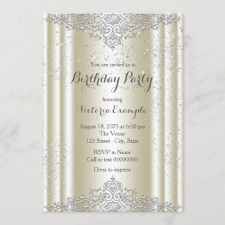 Elegant Ivory Silver Glitzer Geburtstagsparty Einladung