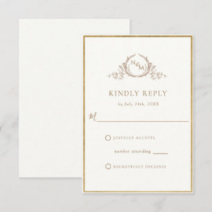 Elegant Ivory und Gold Monogram Wedding RSVP Karte