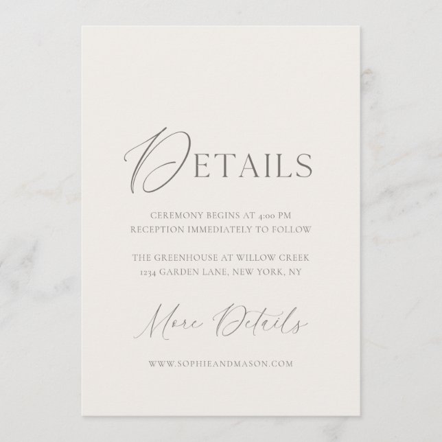 Elegant Ivory Wedding Details Card Einladung (Vorderseite)