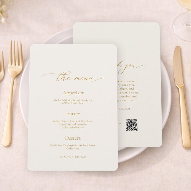   Elegant Ivory Wedding Menu & Thank You Card Einladung (Von Creator hochgeladen)