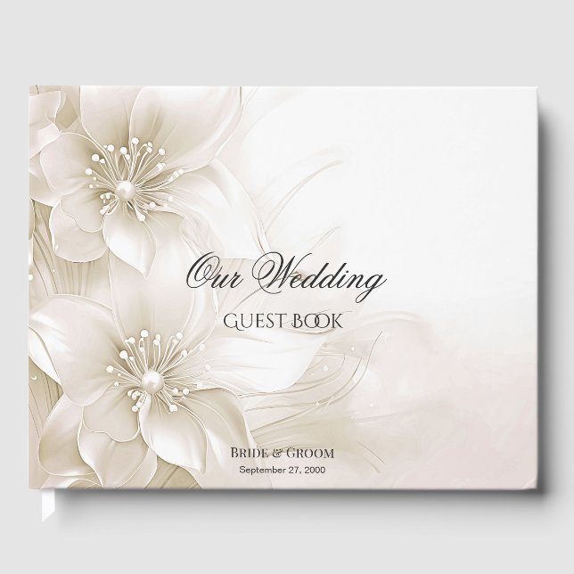 Elegant Ivory White Blume Gästebuch (Vorderseite)