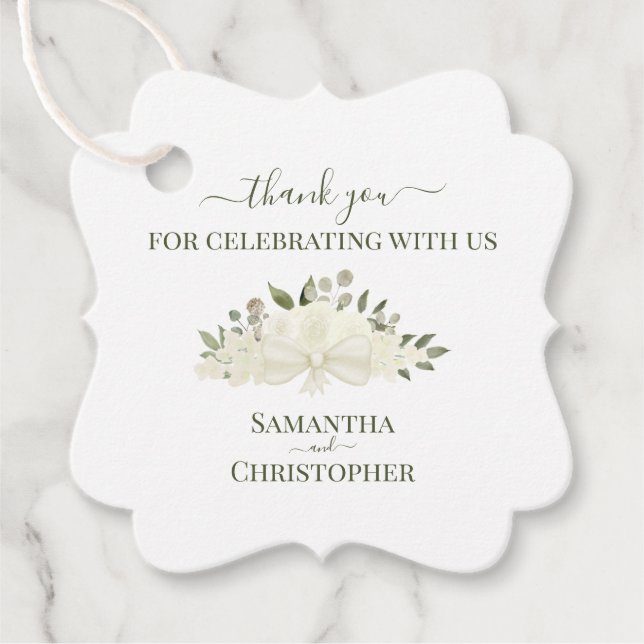 Elegant Ivory White Boho Rose Hochzeit Vielen Dank Geschenkanhänger (Vorderseite)