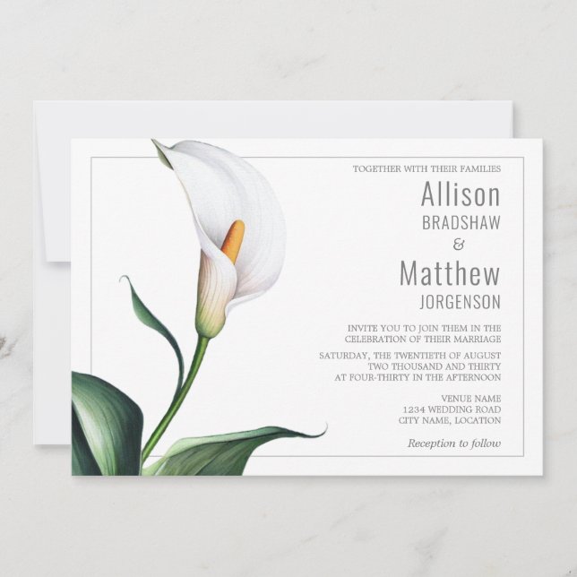 Elegant Ivory White Calla Lily Wedding Einladung (Vorderseite)