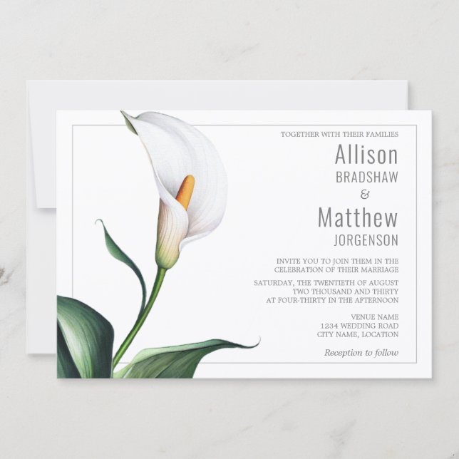 Elegant Ivory White Calla Lily Wedding Einladung (Vorderseite)