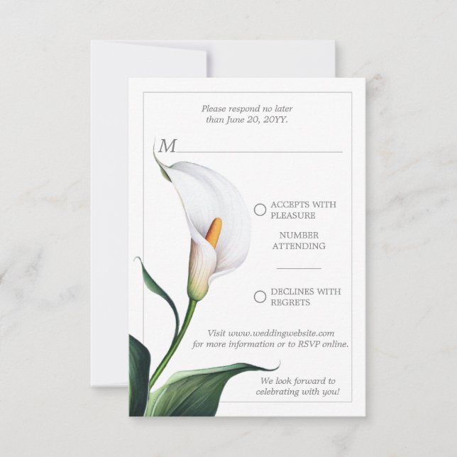 Elegant Ivory White Calla Lily Wedding RSVP Karte (Vorderseite)