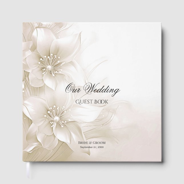 Elegant Ivory White Flowers Guest Book Gästebuch (Vorderseite)