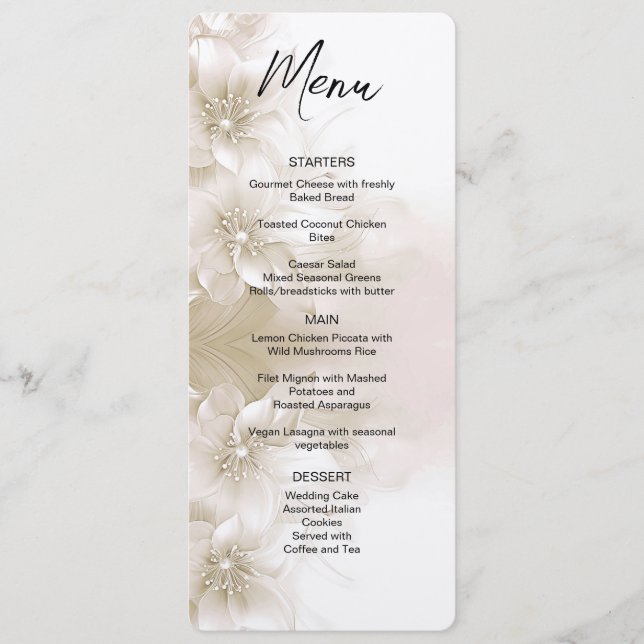 Elegant Ivory White Flowers Wedding Menu Menükarte (Vorderseite)