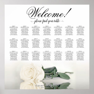 Elegant Ivory White Rose 21 Tabelle Seating Chart Poster