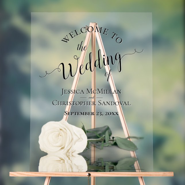 Elegant Ivory White Rose Romantic Wedding Welcome Acrylschild (Neutral)