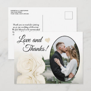 Elegant Ivory White Rose Wedding Liebe & Danke Postkarte