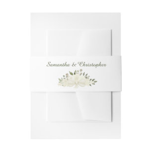 Elegant Ivory White Roses Boho Chic Floral Wedding Einladungsbanderole