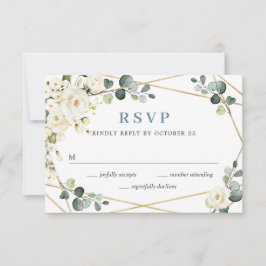 Elegant Ivory White Roses Eucalyptus Wedding RSVP Karte