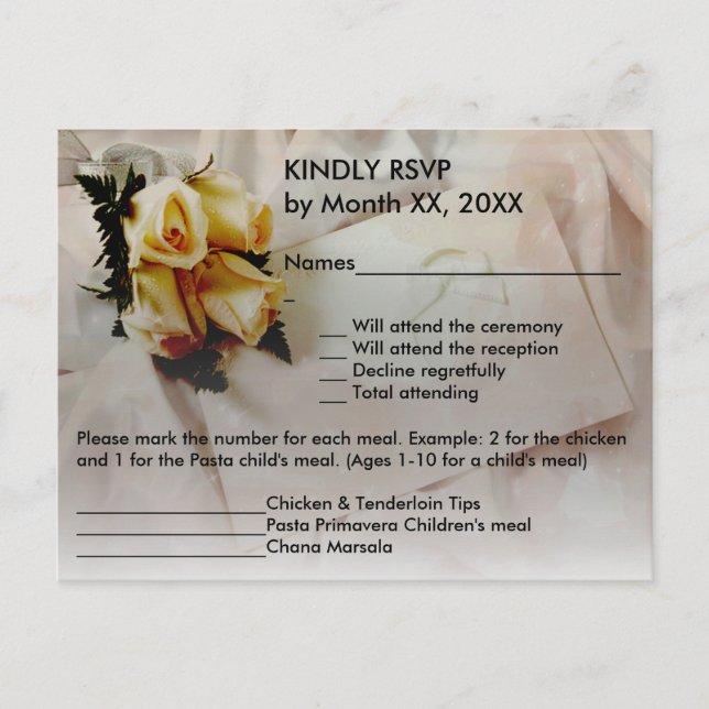 Elegant Ivory Yellow Roses RSVP Wedding Postcard Einladungspostkarte (Vorderseite)