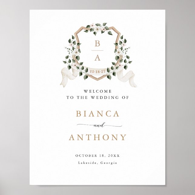 Elegant Ivy Greenery Wappen Begrüßung Poster (Vorne)