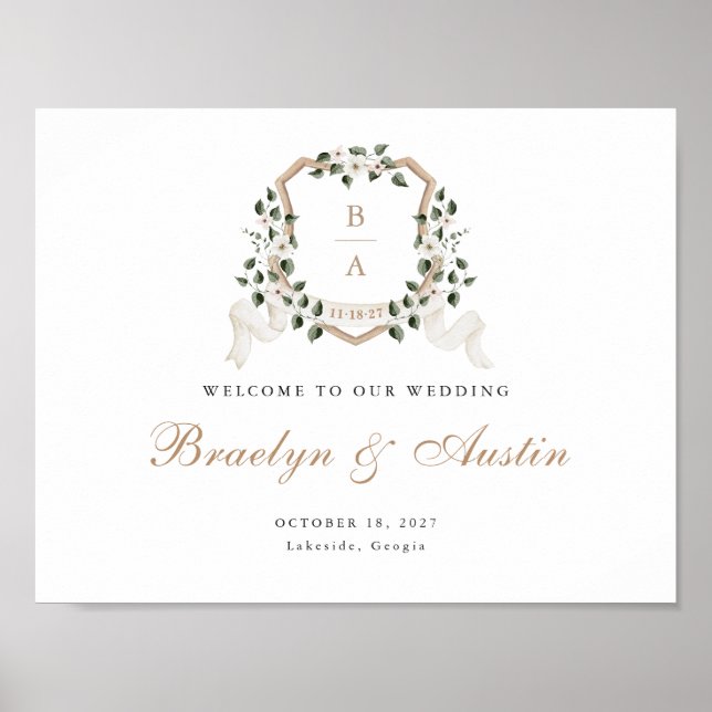 Elegant Ivy Greenery Wappen Begrüßung Poster (Vorne)