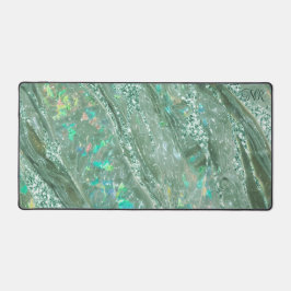 Elegant Jade Green Glitzer Holographic Opal Marble Schreibtischunterlage