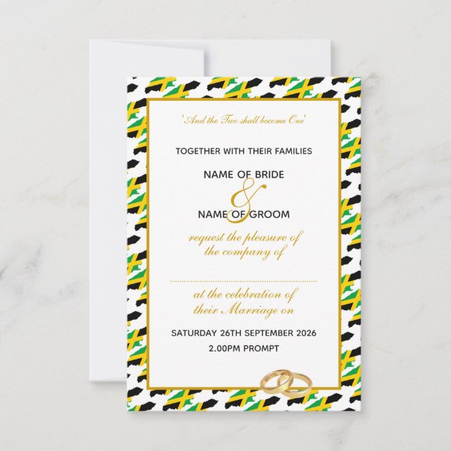 Elegant JAMAICA mit Gold-Script-Hochzeit Einladung (Vorderseite)