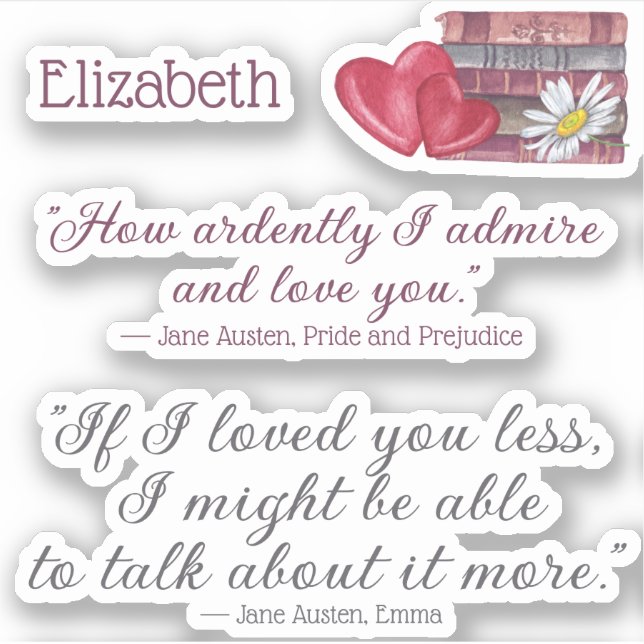 Elegant Jane Austen Liebe Quotes Bookish Gift Hear Aufkleber (Vorderseite)