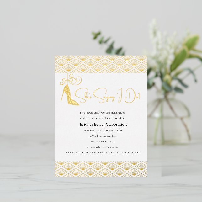 Elegant Japanese Bridal Shower Folie Einladungspostkarte (Stehend vorne)