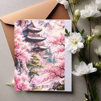 Elegant Japanese Cherry Blossom & Castle Wedding I Einladung
