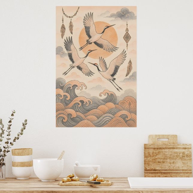 Elegant Japanese Crane Wall Art Minimalist  Poster (Küche)